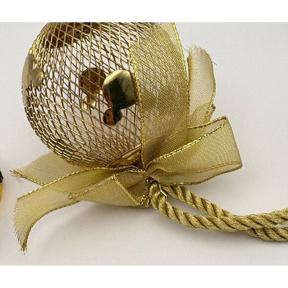 Disney Mickey Mouse Ears Christmas Ornament Gold Tone Mesh Silhouette With Bow - Picture 6 of 6